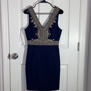 Lily Pulitzer - gold v cut , Navy blue dress